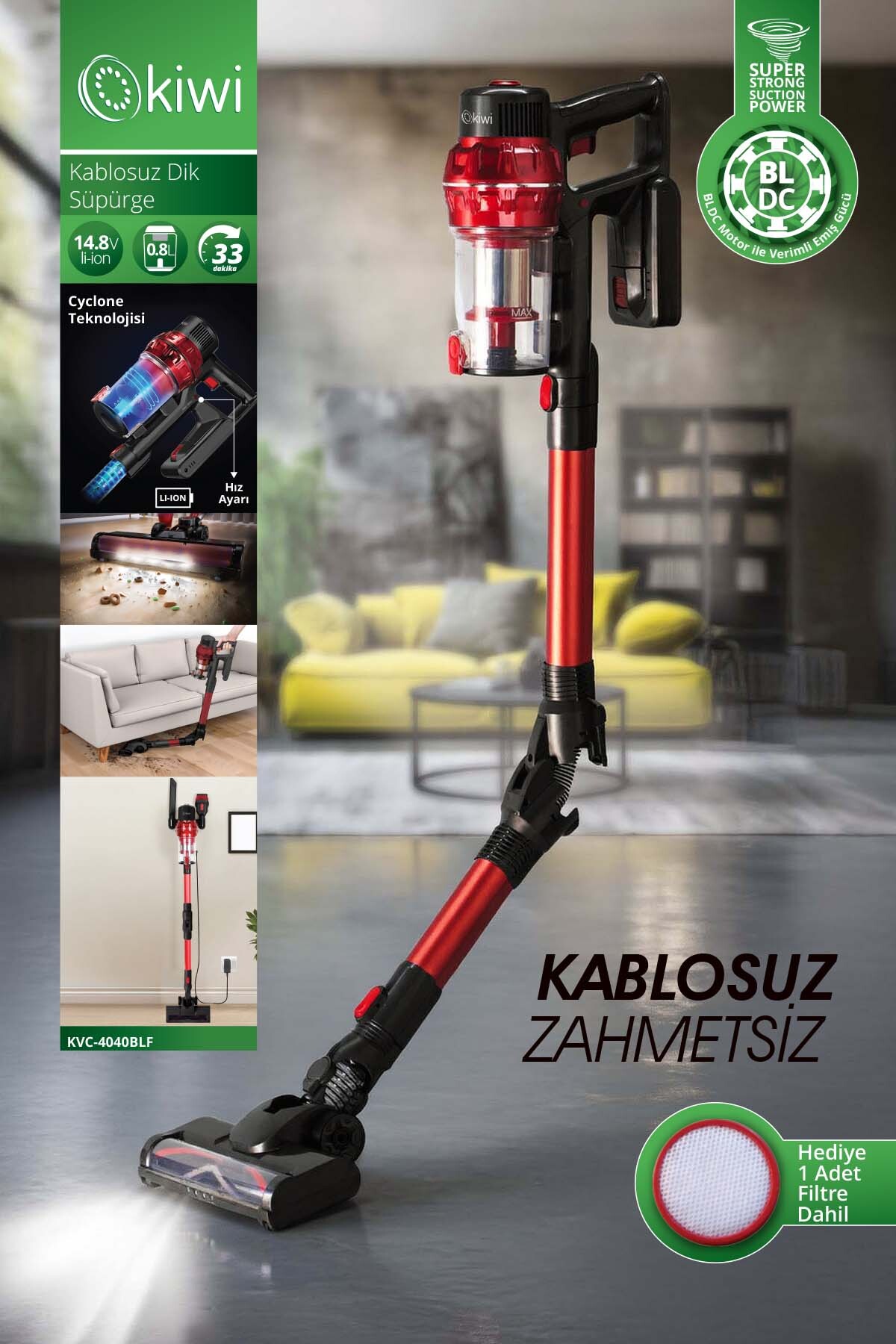 KVC-4040BLFFoldable Rechargeable Bldc Motor Upright Vacuum Cleaner