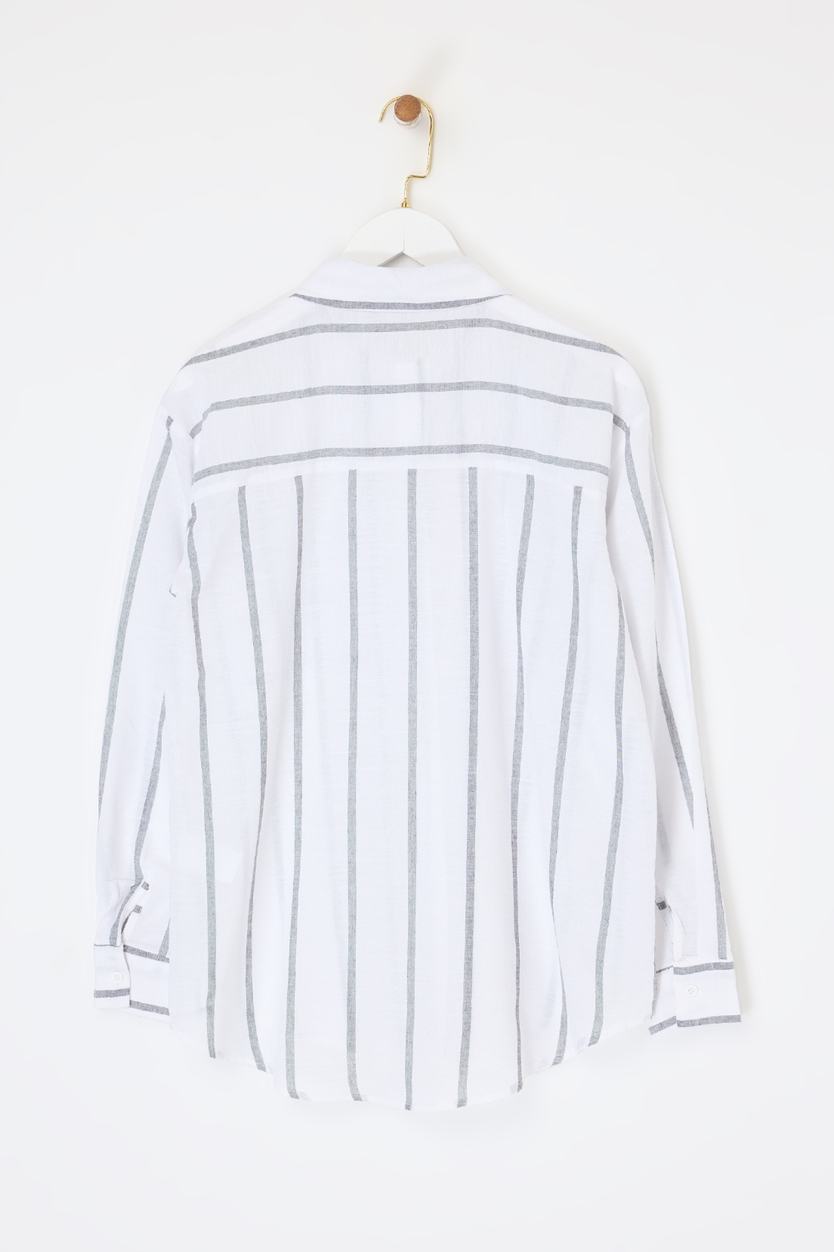 Trendyolmilla  Beyaz-Gri Geniş Çizgili Flamlı Pamuk Gömlek TDRSS26GO00006 - Görsel 5