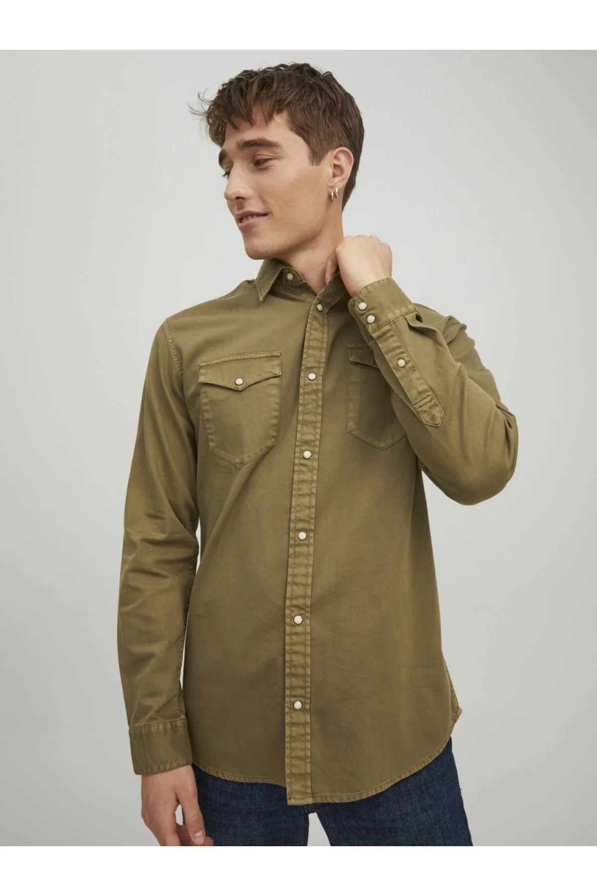 پیراهن جک اند جونز مردانه پنبه - الاستین سبز  راسته     بیسیک کژوال/روزمره | Jack & Jones 12138115-Forest Nig IN - تصویر 4