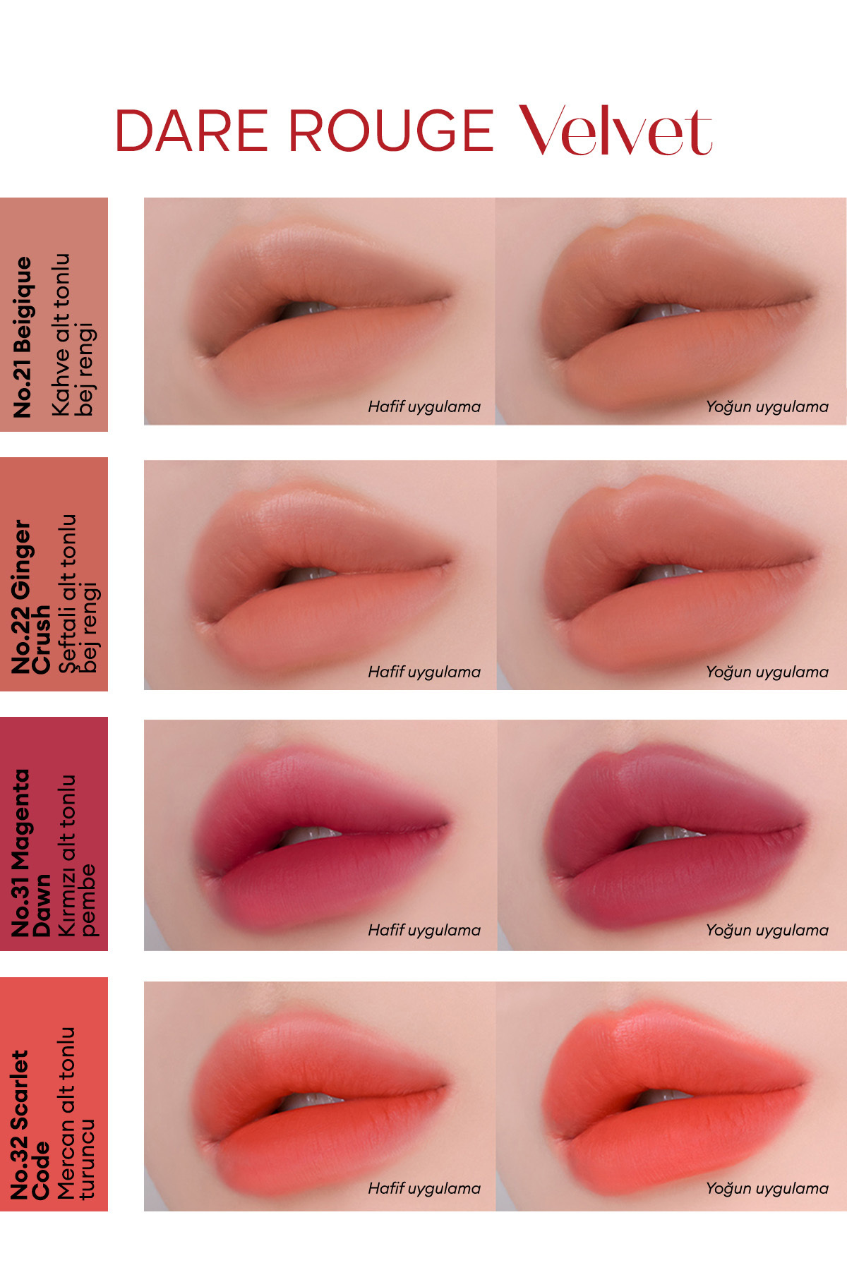 رژ لب میشا Dare Rouge Velvet با رنگدانه غلیظ، اثر بلور و پایان مخملی مرطوب (شماره 21 بیژیک)