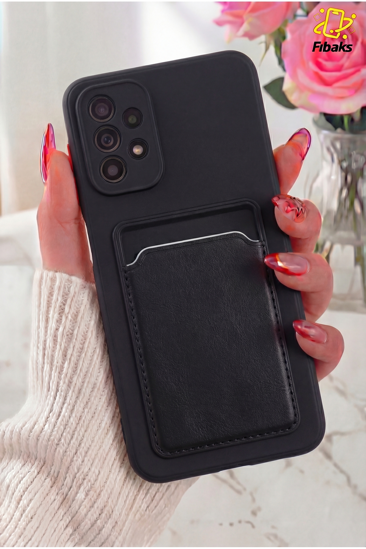 Galaxy A23 Black Silicone Cover with Red Keys and Wallet with Camera Protected Card Holder
