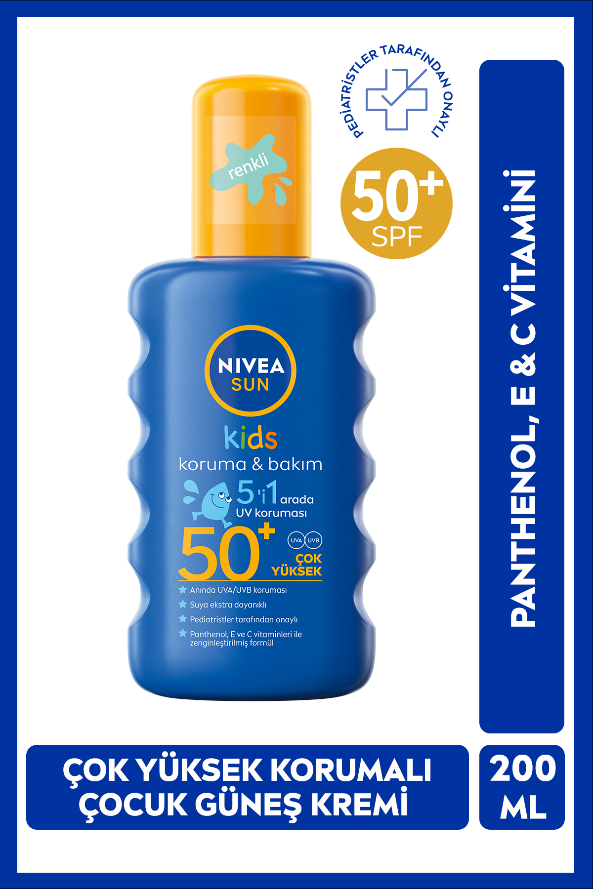 NIVEA SUN SPF50+ Çocuklar İçin Yüksek Güneş Koruyucu Vücut Spreyi 200ml, Suya Dayanıklı, E&C Vitamini — 4005900253972