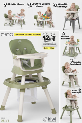 Kiwi Mimo 12’si 1 Arada Çok Fonksiyonlu Mama Sandalyesi – Oyun & Aktivite Mas...