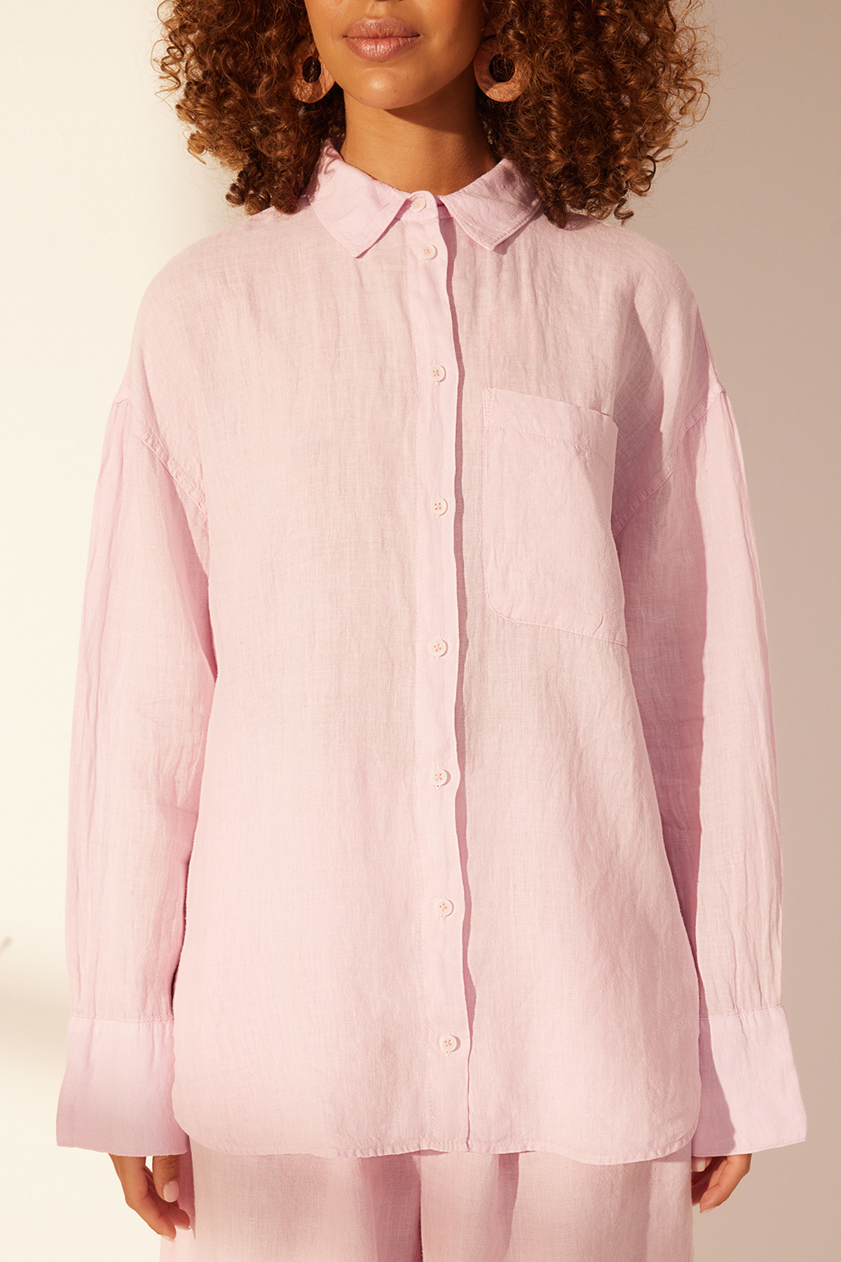 Trendyolmilla  Pembe % 100 Keten Cep Detaylı Oversize Gömlek TWOSS26GO00039 - Görsel 5