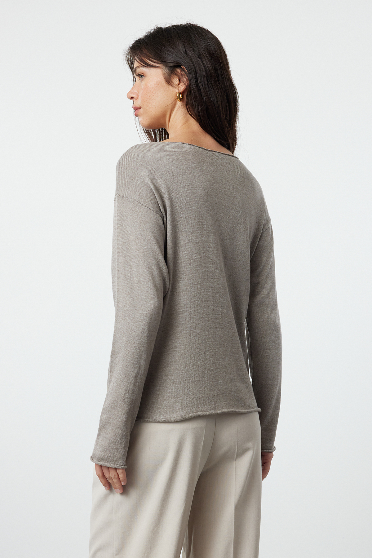 Trendyolmilla  Vizon Pamuklu Kayık Yaka Transparan Görünümlü İnce Fitted/Vücudu Saran Triko Kazak TWOAW25KZ00080 - Görsel 5