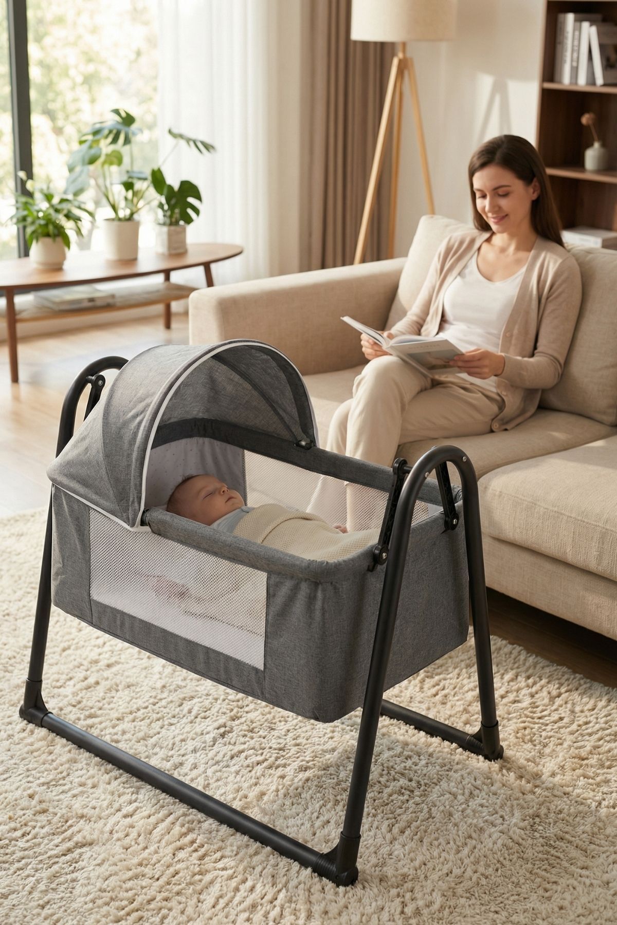 Kiwi Neonest Anne Yanı Kalın Yataklı Cibinlikli Ve Tenteli, Sallanır. Portatif Sepet Beşik Yeni Antrasit fotoğrafı 6 (önizleme)