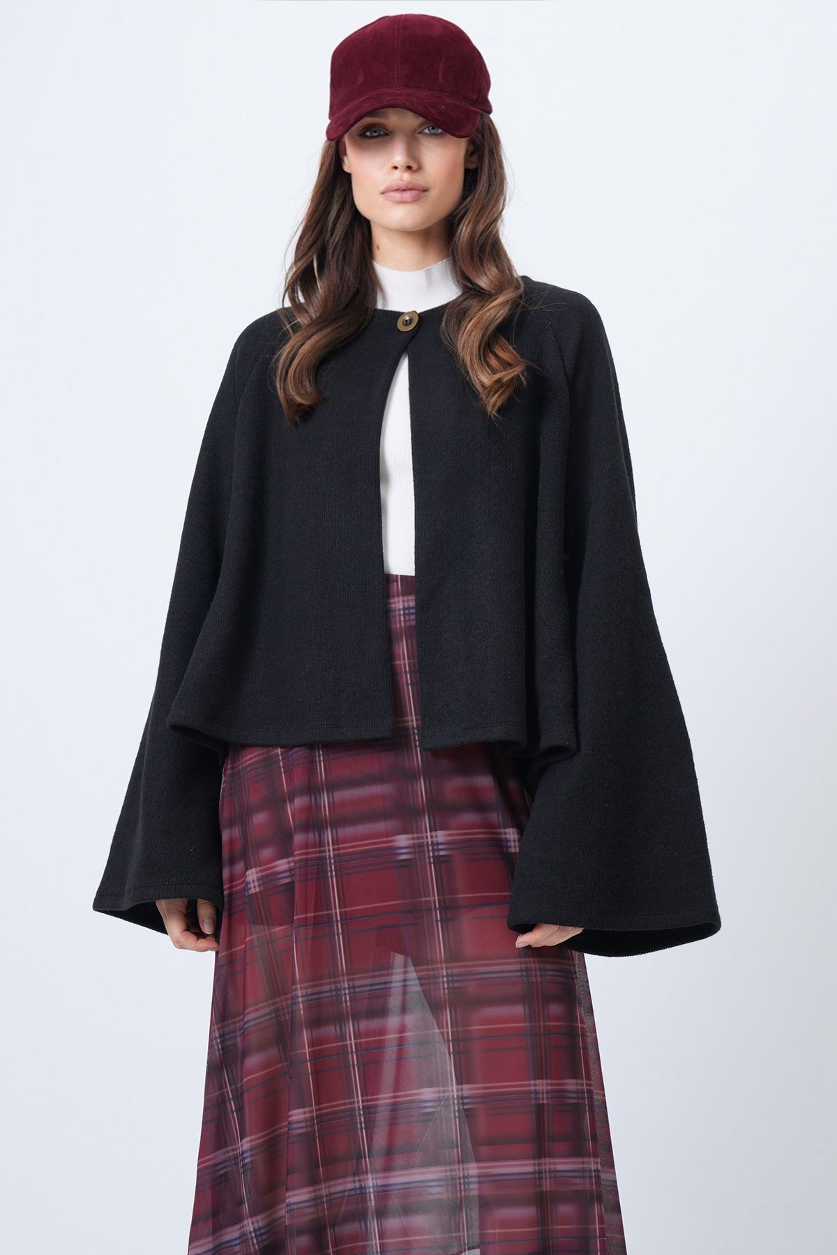 Black Crew Neck Wide Cut Knitwear Jacket ALC-X14712