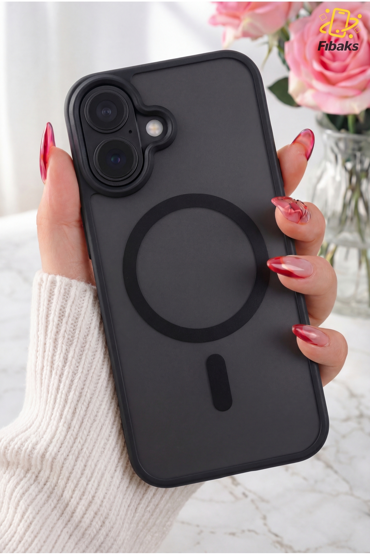 iPhone 16 Case with Camera Bump, Magsafe Charging Support, Precise Buttons, Soft Matte Cover, Black