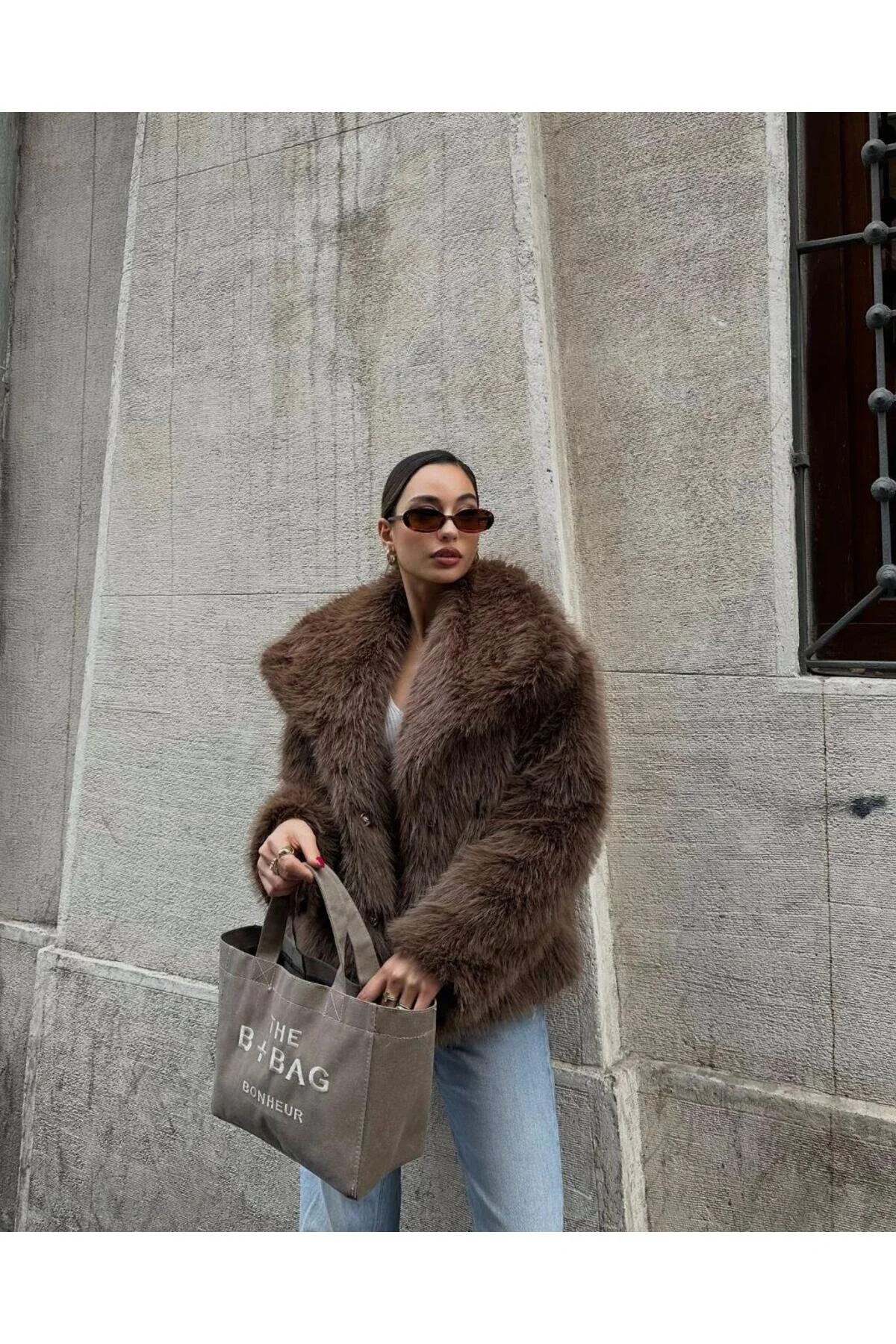 sinemkivanc co  İçi Astarlı Kahverengi Renk Premium Kürk - Görsel 3