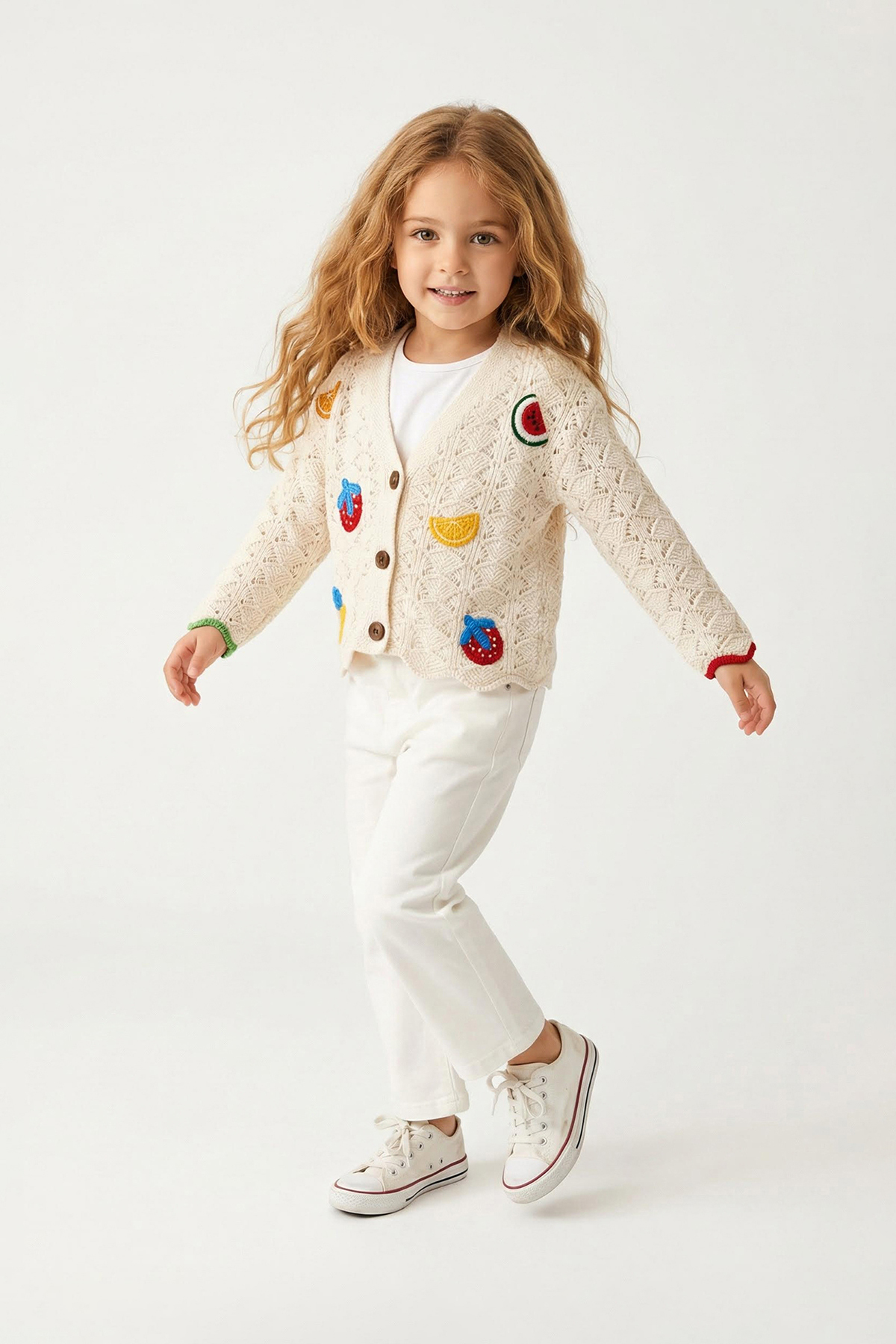 Trendyolmilla  Ekru Kız Çocuk Nakışlı / İşlemeli Triko Hırka Pantolon TKDAW26AU00080 - Görsel 3