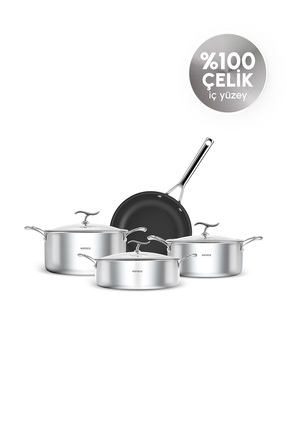Karaca Plasma Steel 316+ 3Ply Yanmaz Yapışmaz Çelik 7 Parça Tencere ve Tava Seti