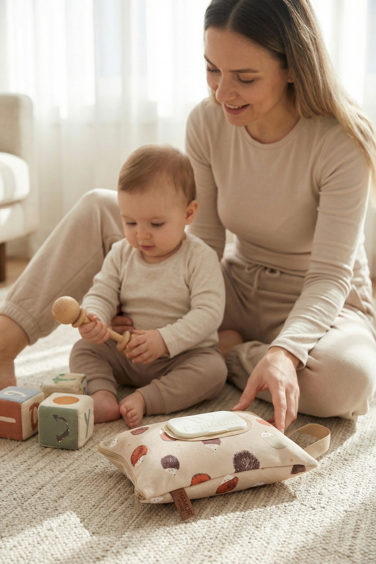 HAMUR Askılı Taşınabilir Anne Bebek Fermuarlı Islak Mendil Kılıfı Bebek Arabası Beşik Kenarı Çanta Urcin fotoğrafı 3 (önizleme)
