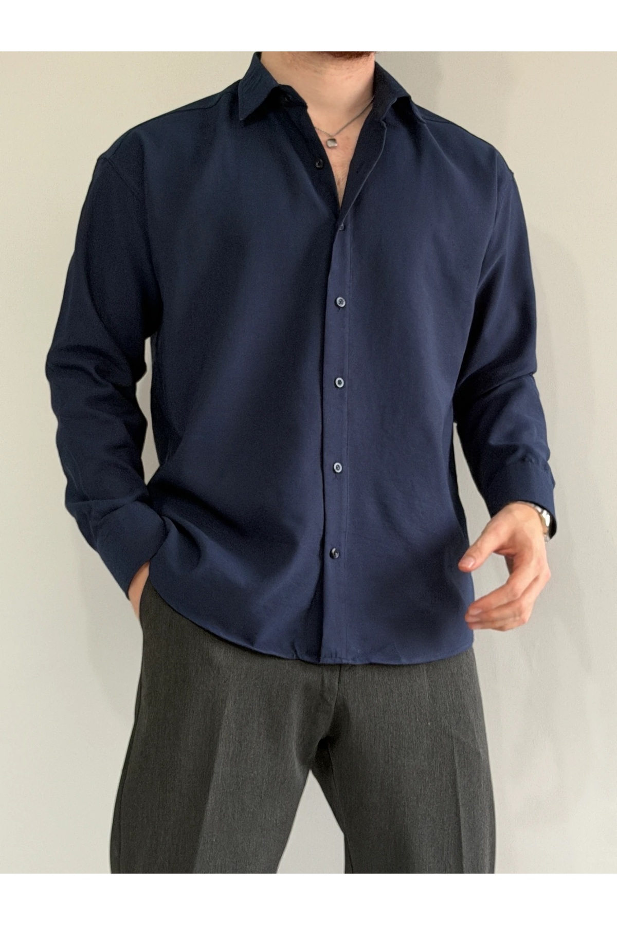 Trendyolmilla  Lacivert Regular Fit Mevsimlik Erkek Gömlek TMNSS26GO00005 - Görsel 6