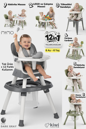 Kiwi Mimo 12’si 1 Arada Çok Fonksiyonlu Mama Sandalyesi – Oyun & Aktivite Mas...