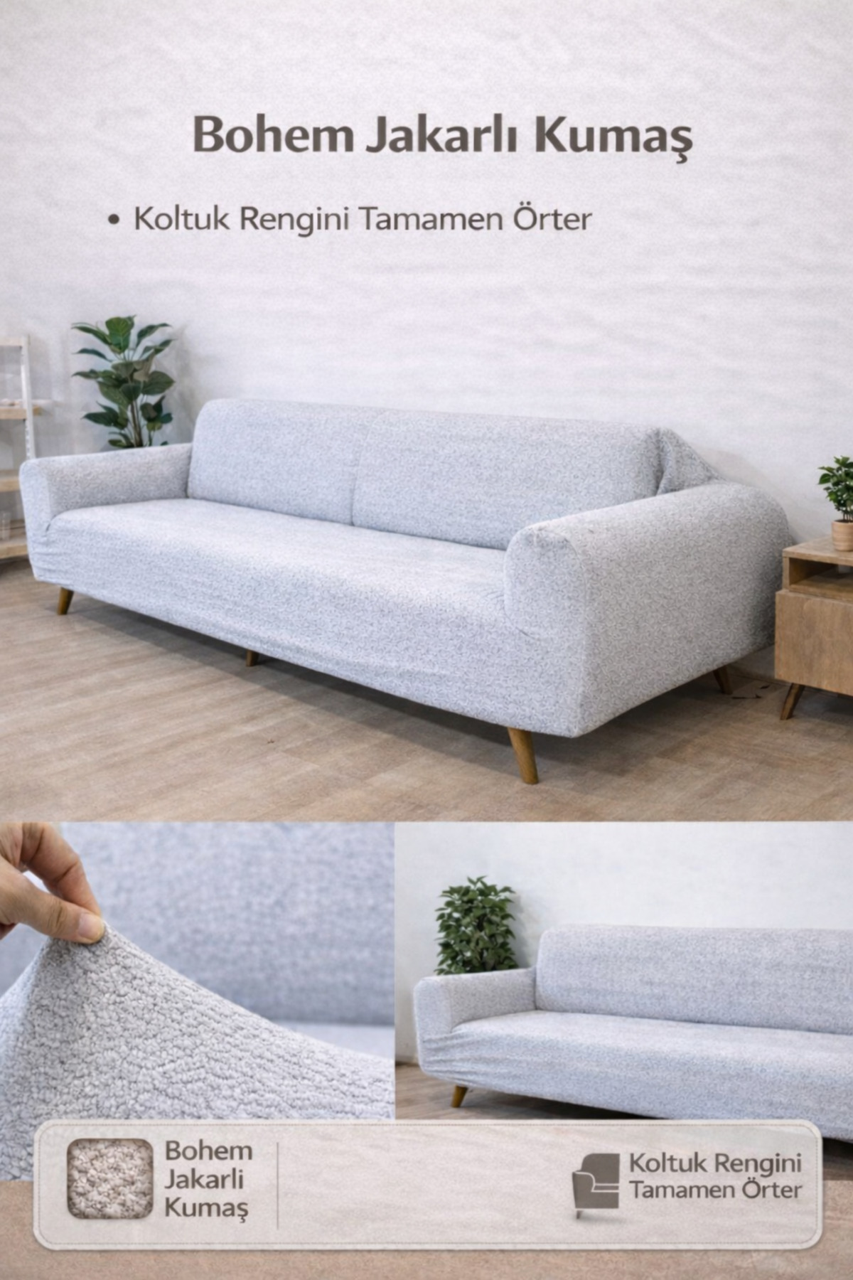 Bohemian Pattern 3 Seater Grey Sofa Cover | Rubber Seat Cover |Sofa Bed Cover| Sofa Cover