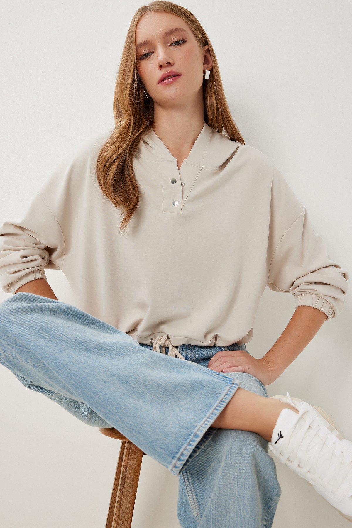 Happiness İstanbul  Kadın Antrasit Kapüşonlu Modal Sweatshirt UB00435