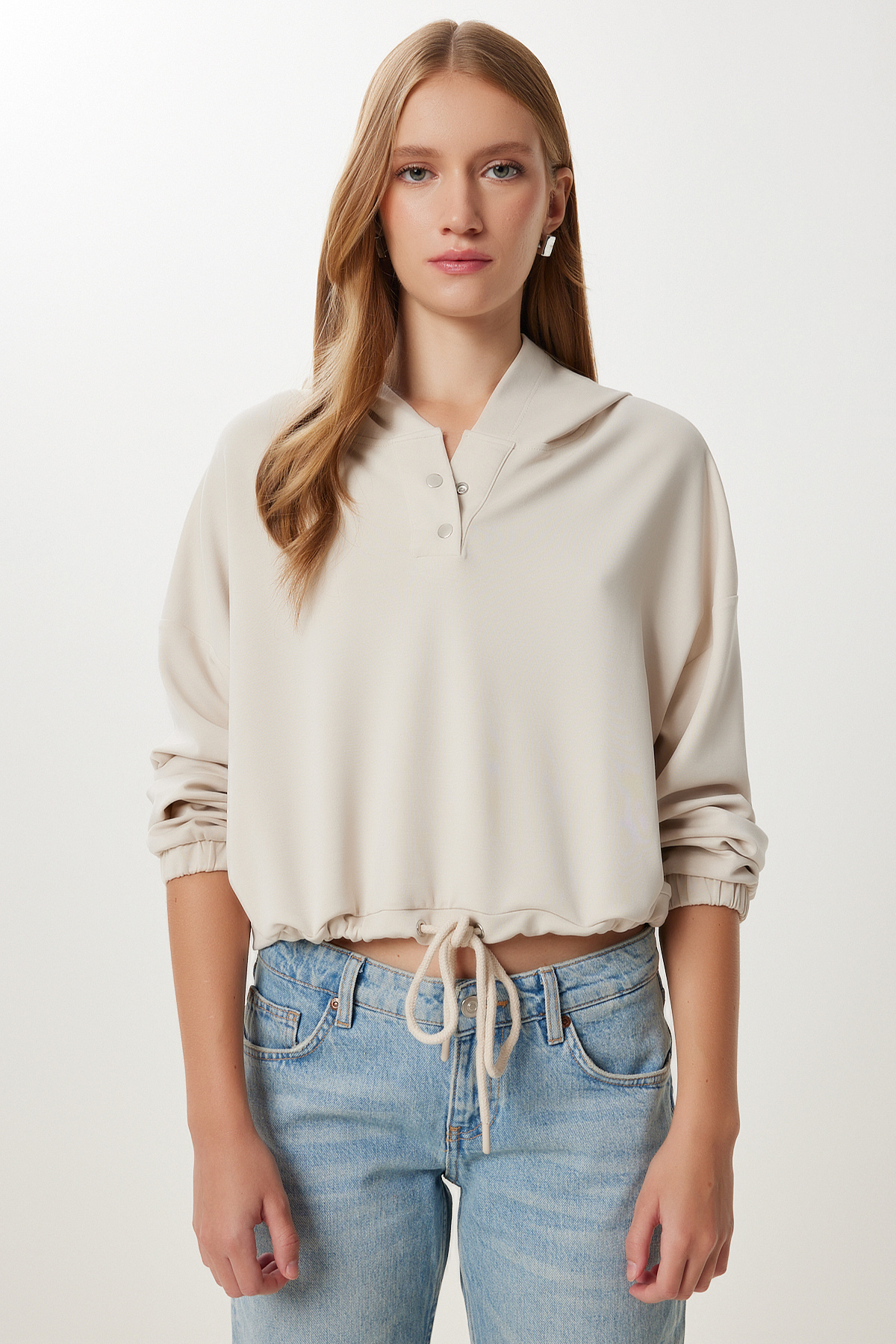 Happiness İstanbul  Kadın Antrasit Kapüşonlu Modal Sweatshirt UB00435 - Görsel 2