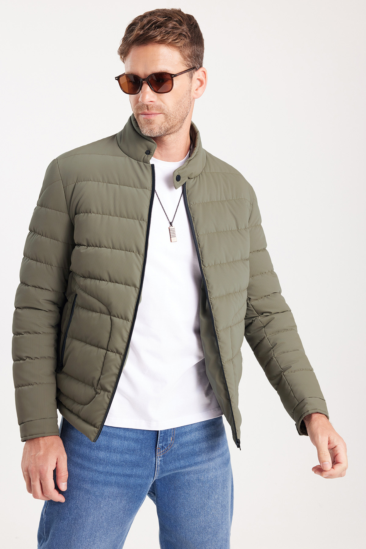 Tudors  Erkek Regular Fit Klasik Kesim Dik Yaka Çift Cepli Sıcak Tutan Haki Şişme Mont - Görsel 7