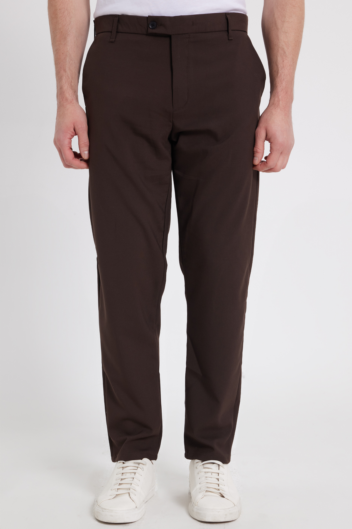 Men's Slim Fit Slim Fit Wrist Length Canvas Cut Brown Pants with Flexible Side Pockets