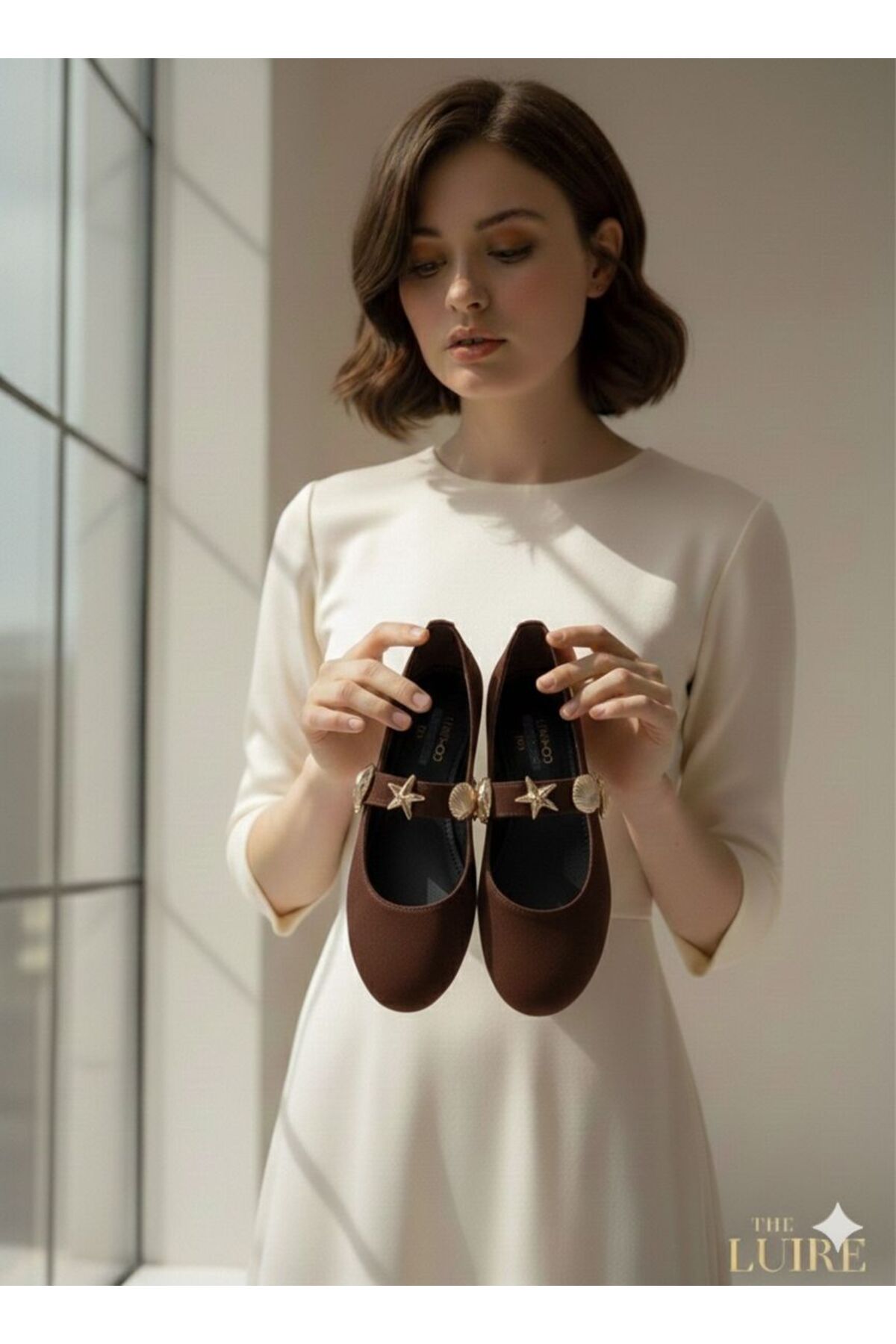 aCI Coffee Satin Women's Round Toe Orthopedic Memory Sole Flat Shoes