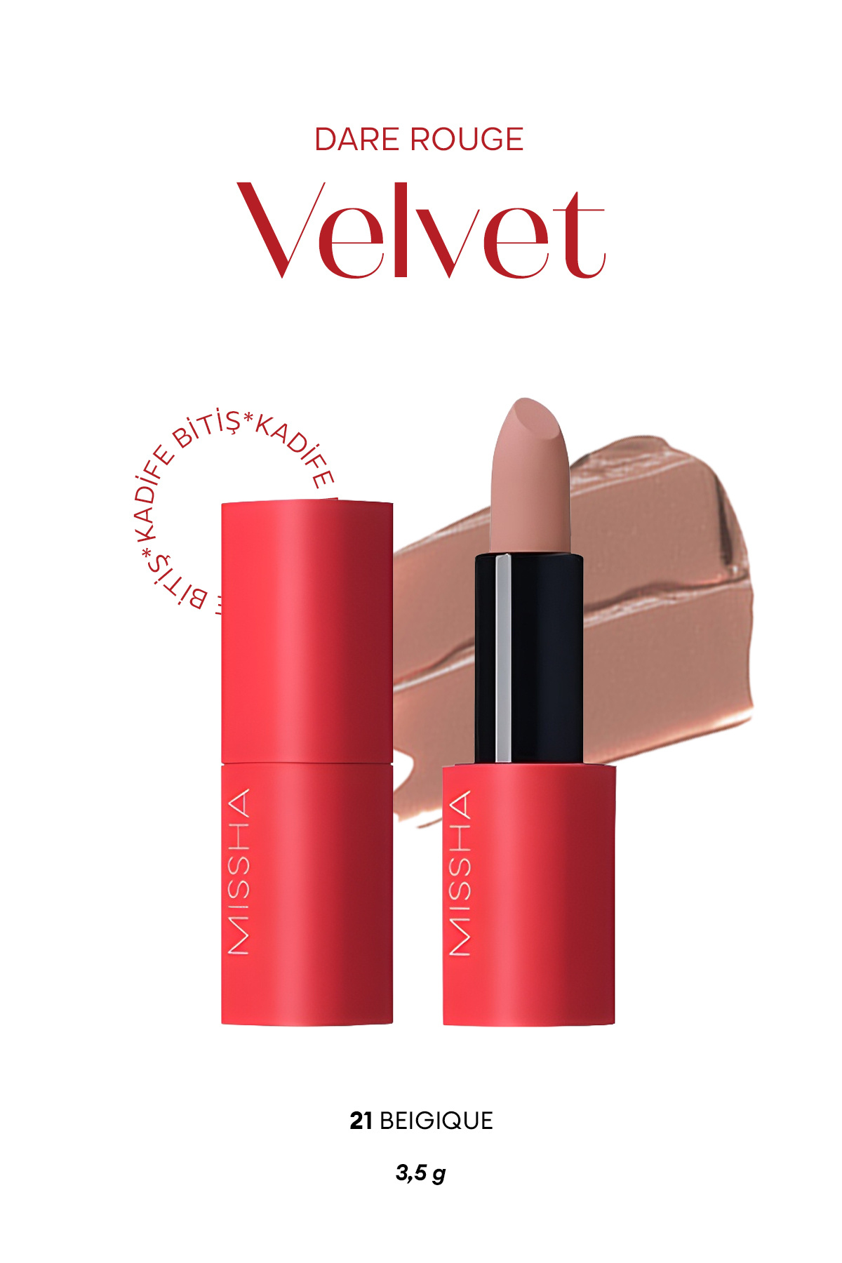 رژ لب میشا Dare Rouge Velvet با رنگدانه غلیظ، اثر بلور و پایان مخملی مرطوب (شماره 21 بیژیک)