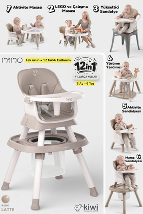 Kiwi Mimo 12’si 1 Arada Çok Fonksiyonlu Mama Sandalyesi – Oyun & Aktivite Mas...