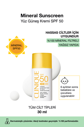 Clinique Mineral Sunscreen Yüz Güneş Kremi Spf 50 - 30 ml | UVA/UVB Koruma, U...