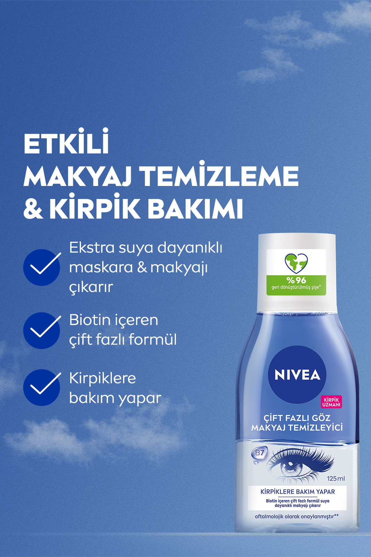 Çift Fazlı Göz Makyaj Temizleyici 125 ml,Biotin,Kirpik Bakımı,Suya Dayanıklı Maskara ve Makyaj — 13477 — تصویر 4 از 9