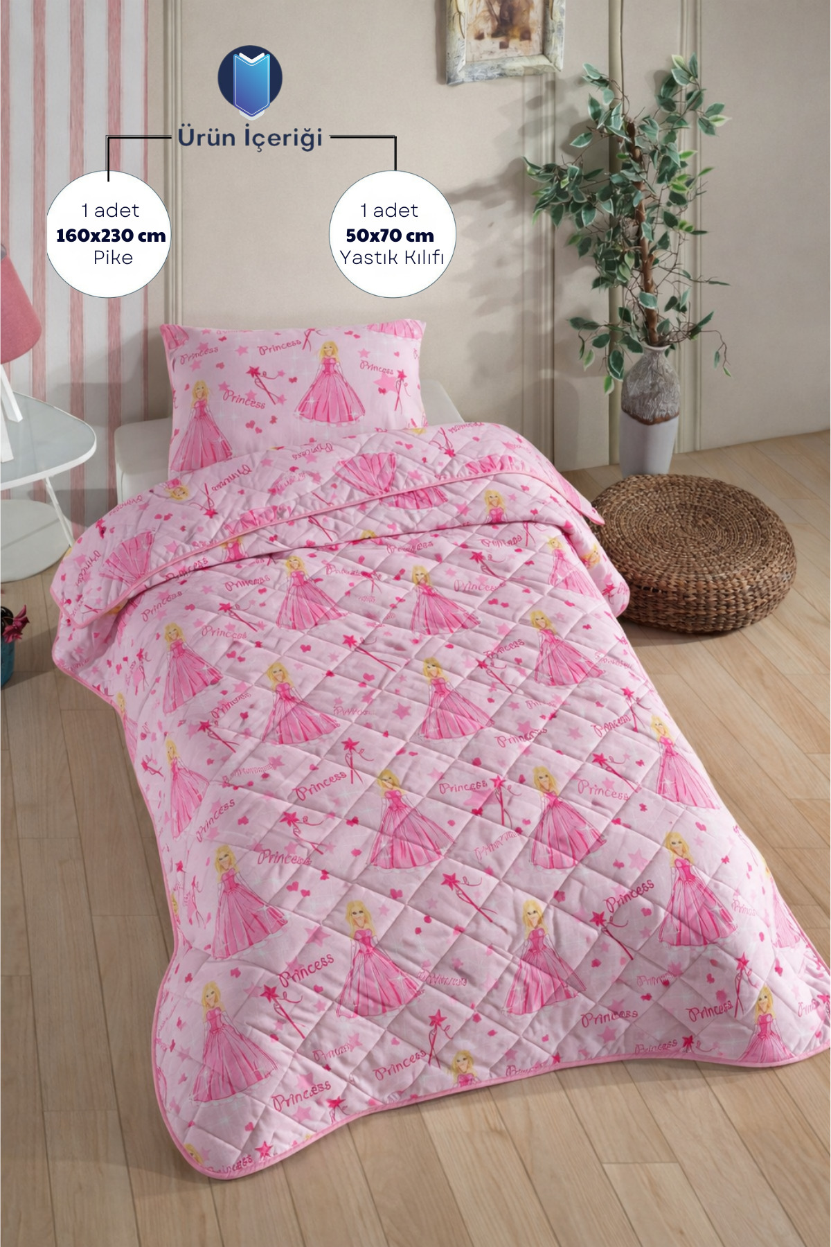 Princess Patterned Child-Teen Room Single Quilting-Bedspread Set 160 x 230 cm (without wrap)
