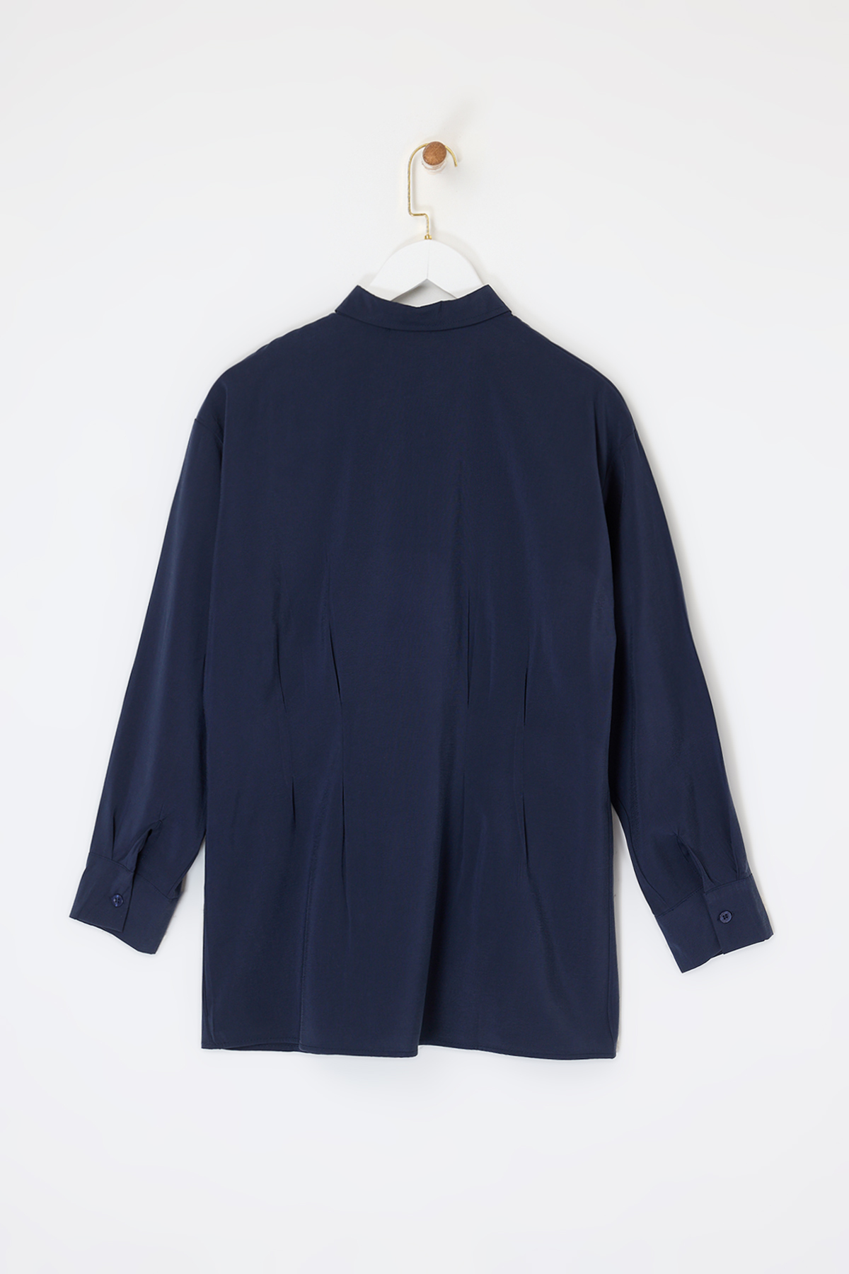 Trendyolmilla  Lacivert Önü Pileli Modal Gömlek TDRSS26GO00010 - Görsel 5