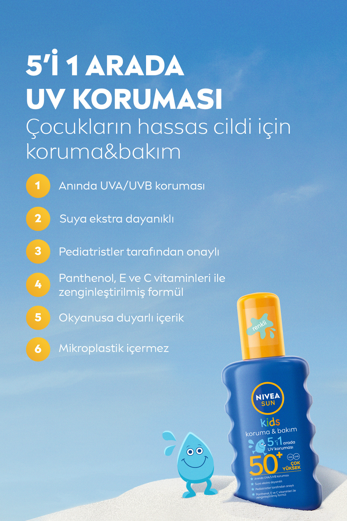 NIVEA SUN SPF50 Çocuklar İçin Yüksek Güneş Koruyucu Vücut Spreyi 200ml,Suya Dayanıklı,E&C Vitamini fotoğrafı 2 (önizleme)