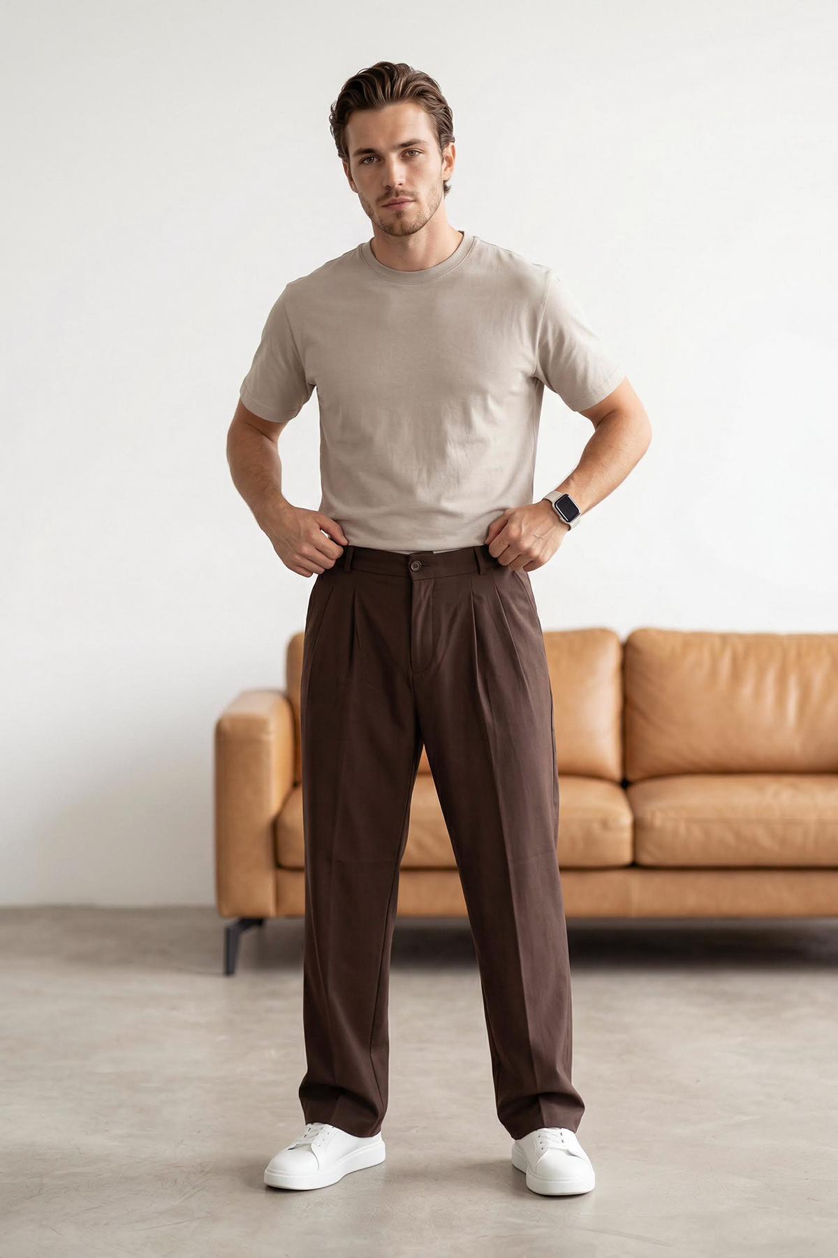 Trendyolmilla  Kahverengi Pileli Beli Lastikli Ütü İzli Baggy Erkek Pantolon TMNSS26PL00025
