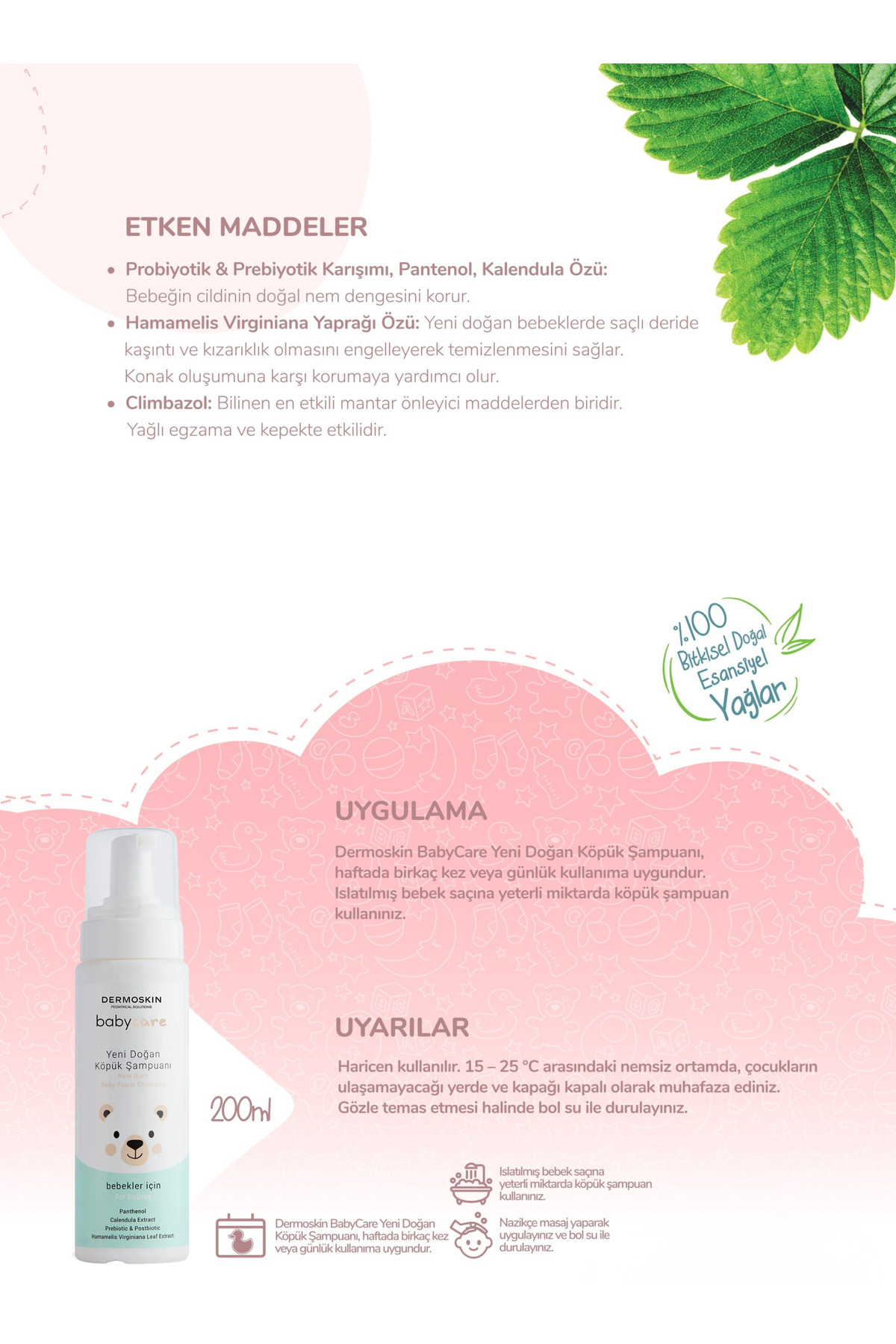 Dermoskin Bitkisel Bebek Yenidoğan Köpük Şampuanı | Probiyotikli Koruma Sistemi 200 ml fotoğrafı 3 (önizleme)