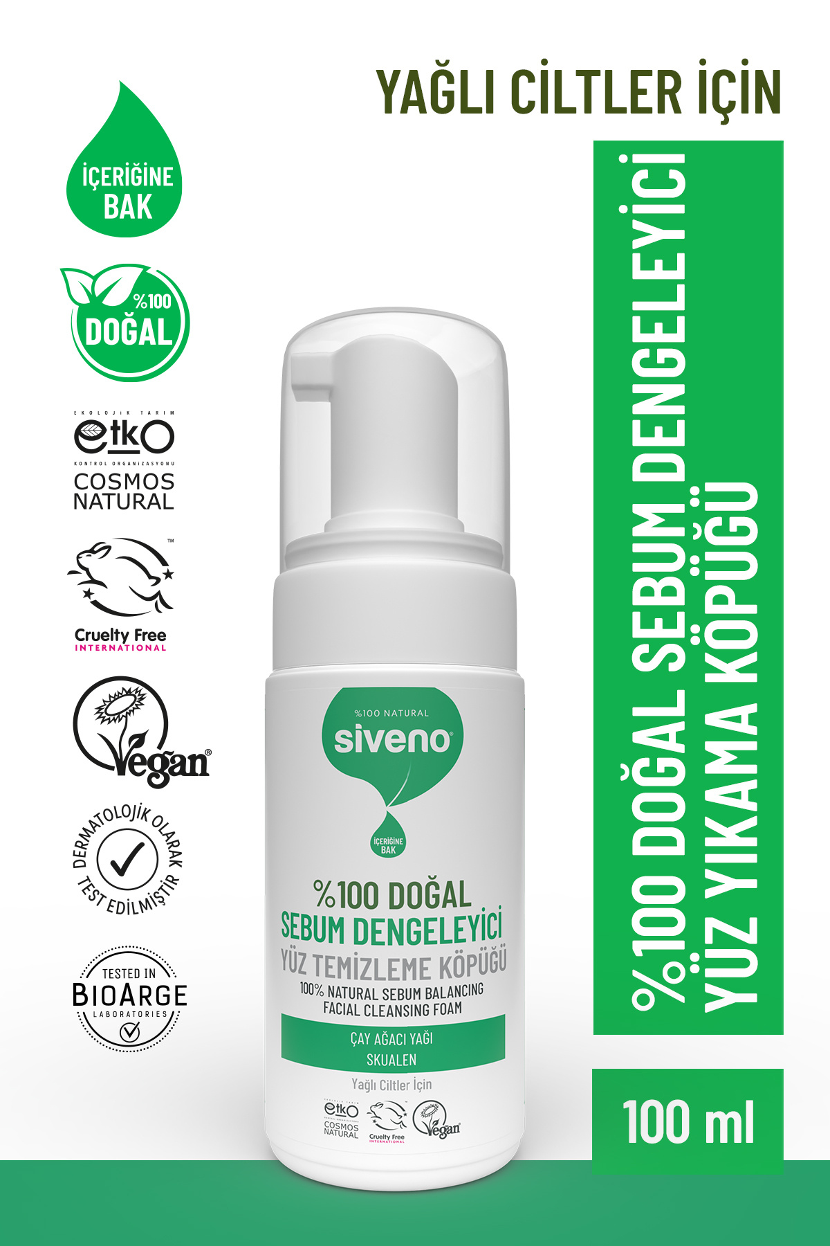 Siveno %100 Doğal Yüz Temizleme Köpüğü Yağlı Ciltler İçin Makyaj Siyah Nokta Sivilce Vegan 100 ml - Fiyatı, Yorumları