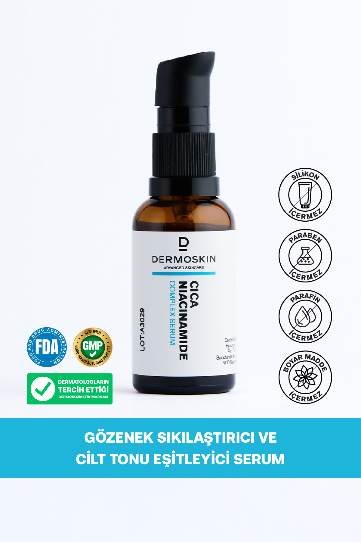 Dermoskin CİCA Niacinamide Kompleks Serum | Gözenek Sıkılaştırıcı ve Cilt Tonu Eşitliği | 30 ml