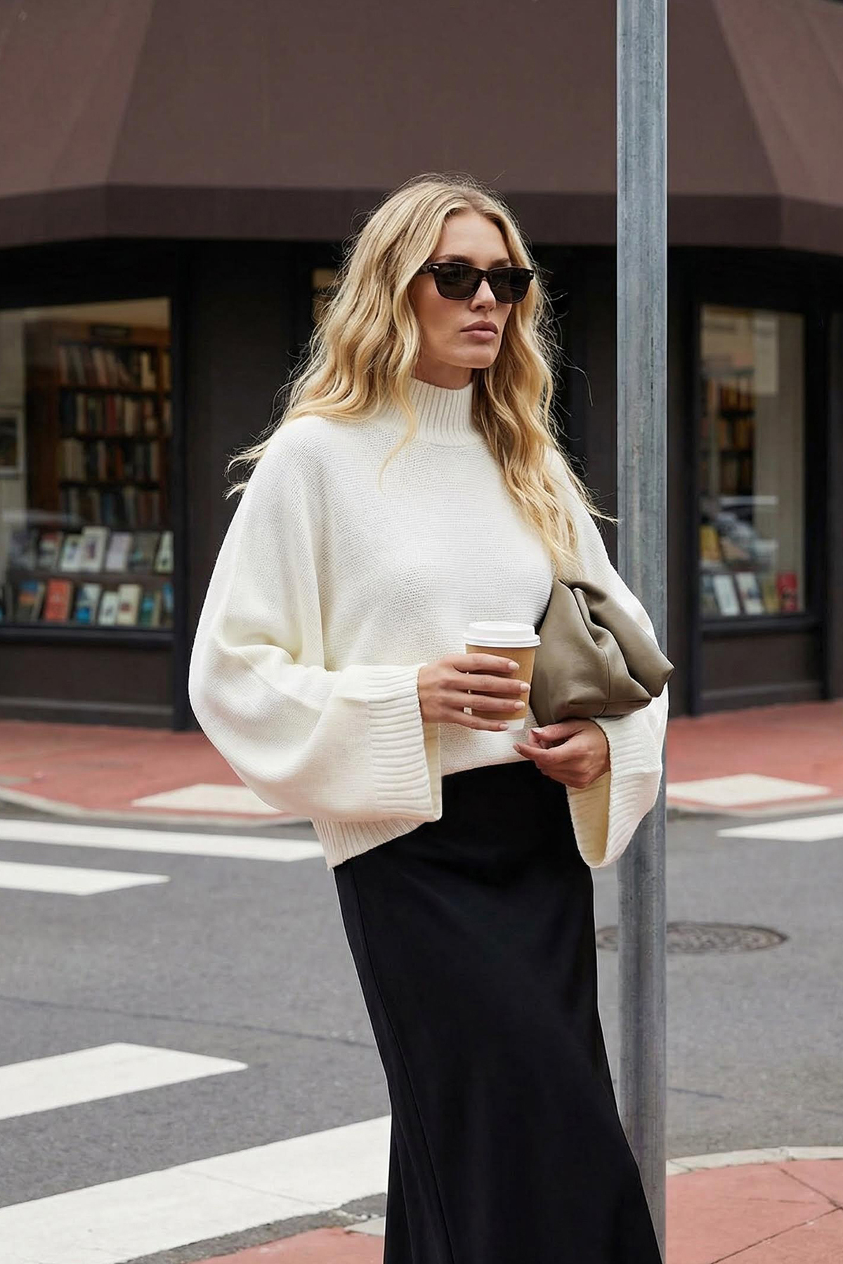 Trendyol Kollektion Ecru Wide Fit Spanischer Pullover mit Ärmeln TWOAW23KZ01838