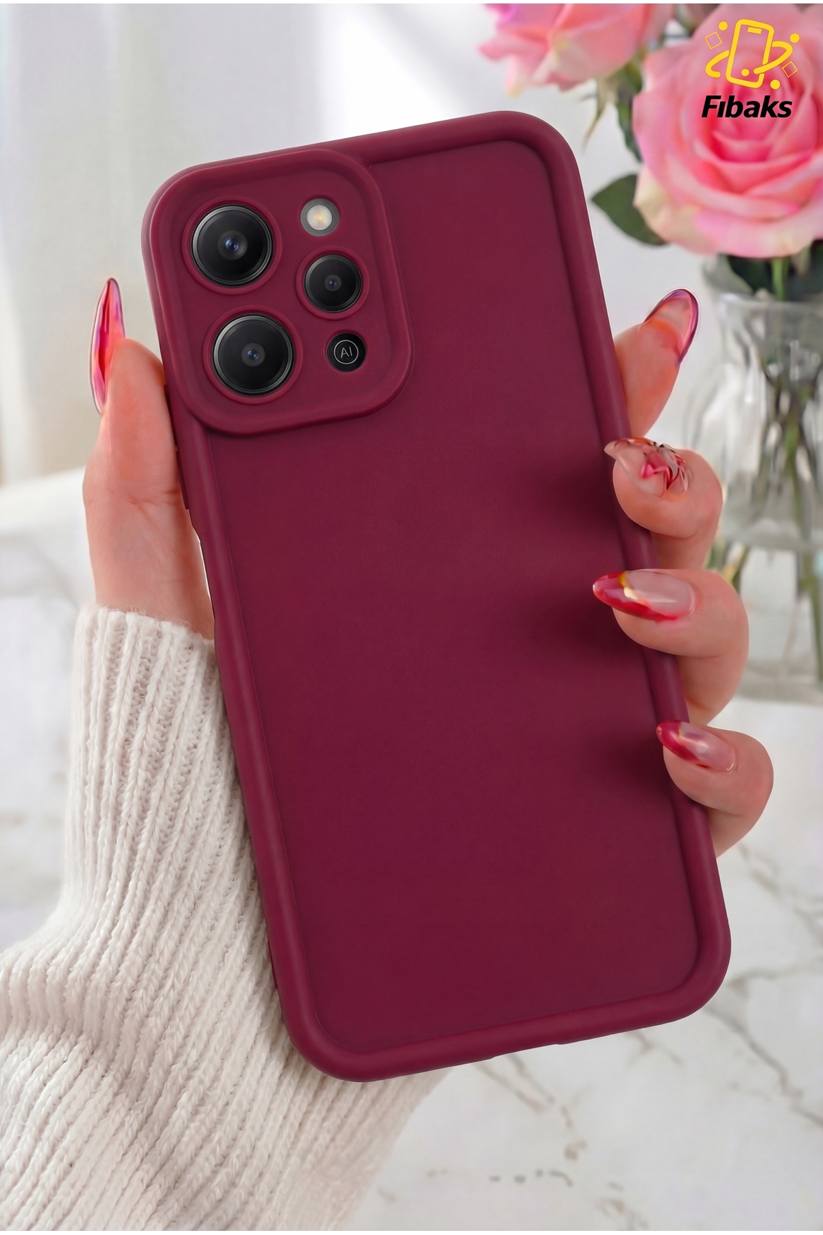 Redmi 12 Case Soft Texture Shock Absorbing Claret Red Silicone Cover with Camera Protection