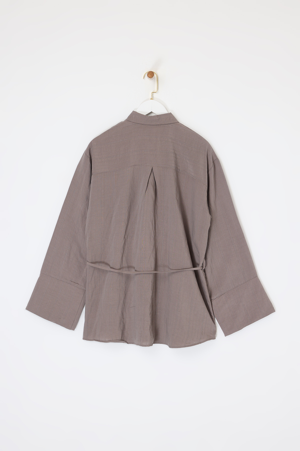 Trendyolmilla  Vizon Çizgi Dokuma Belden Bağlamalı Gömlek TDRSS26GO00012 - Görsel 5