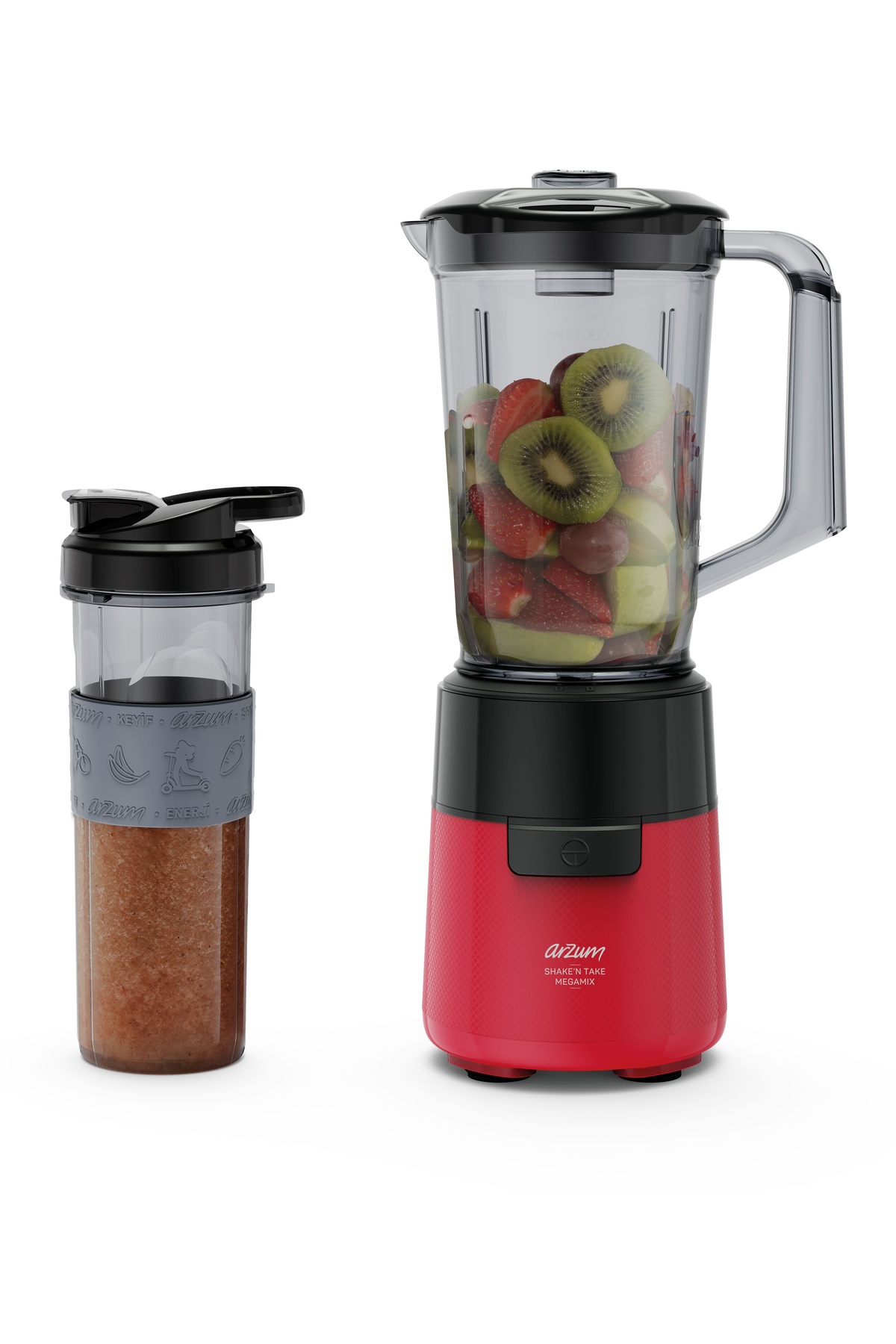 AR1196 Shake 'N Take Megamix Jug Blender 550W, 1L Jug, 550ml Portable Bottle, Red