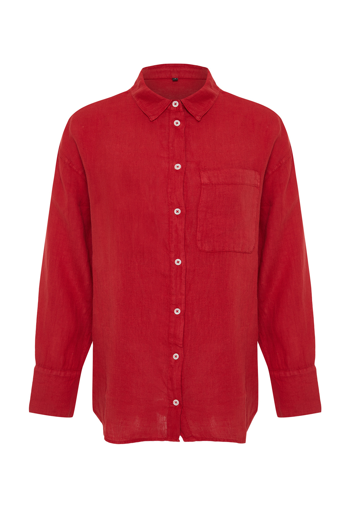 Trendyolmilla  Kırmızı % 100 Keten Cep Detaylı Oversize Gömlek TWOSS26GO00039 - Görsel 7