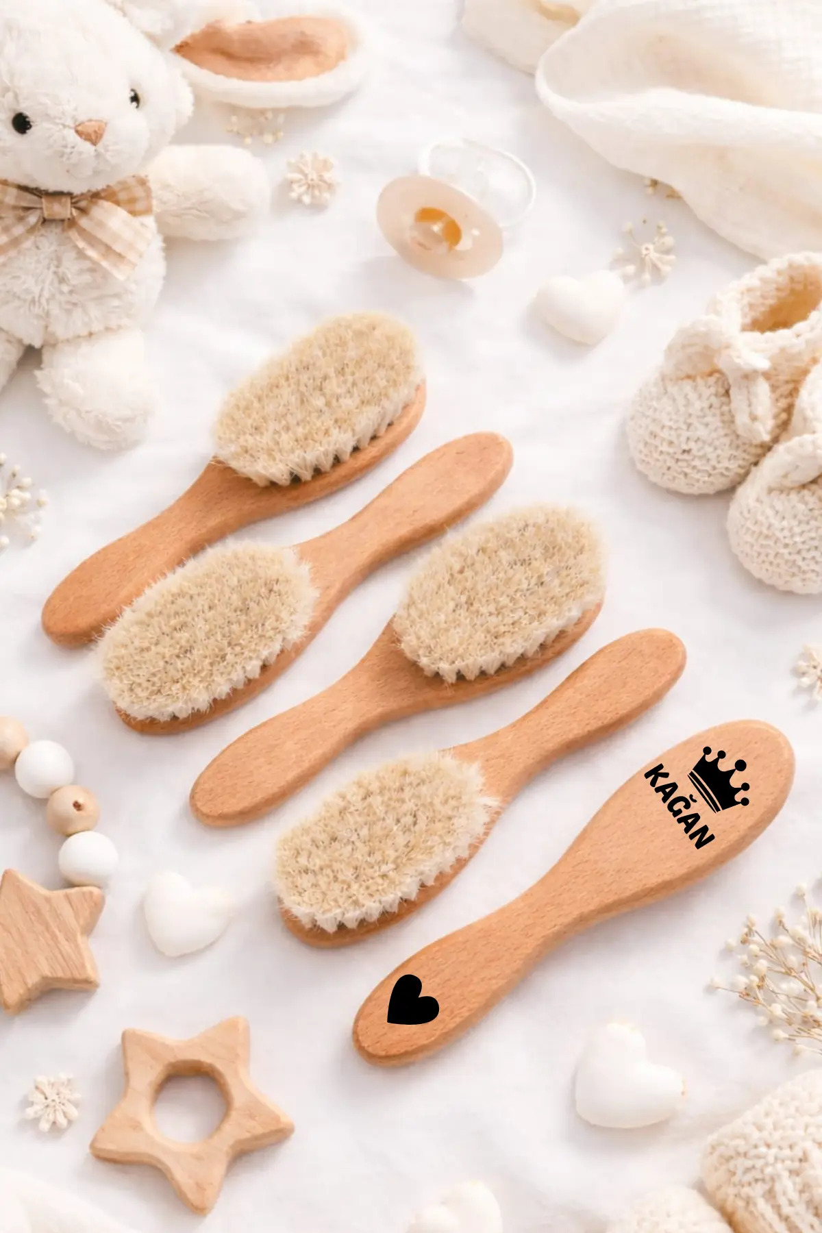 100% Real Goat Hair Natural Soft Baby Hair Brush Exclusive to Your Baby's Name