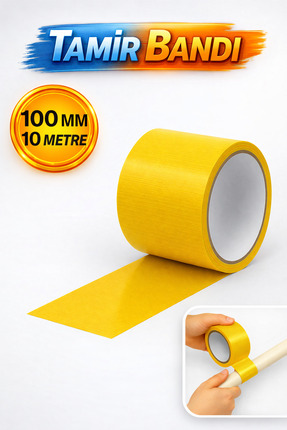 Badem10 Sarı Tamir Bandı 100 mm x 10 mt Çok Amaçlı Güçlü Yapışkanlı Suya Daya...