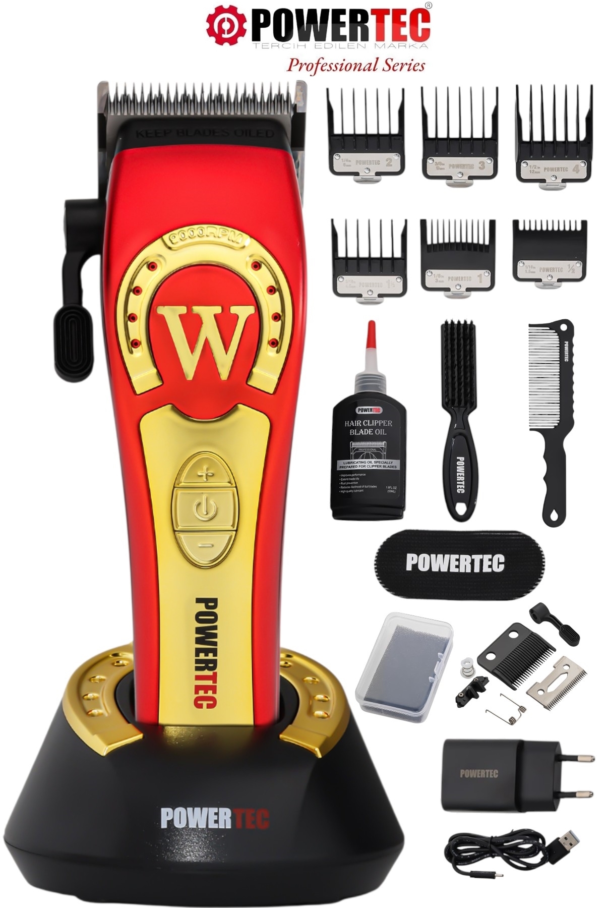 Powertec TR-4800 Tam Profesyonel 9.000rpm 8 Kademeli Saç-Sakal Kesim Makinesi +Yedek Seramik Bıçak Seti - Fiyatı, Yorumları