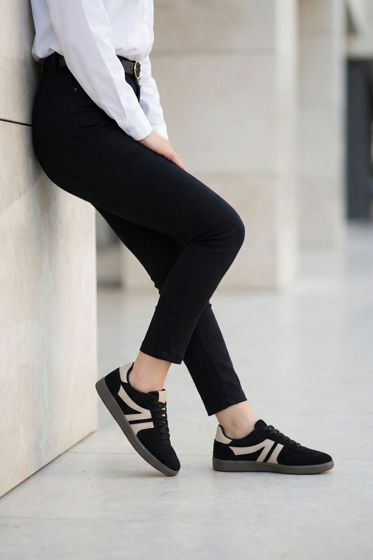 SOHO Siyah Süet-Bej Kadın Sneaker 21328 görsel 5