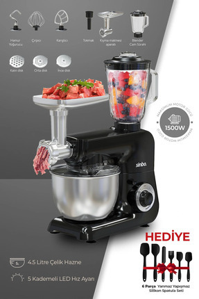 Sinbo SMX-2775 Çok Amaçlı Mutfak Şefi ( Hamur - Kıyma - Blender Makinesi )- H...