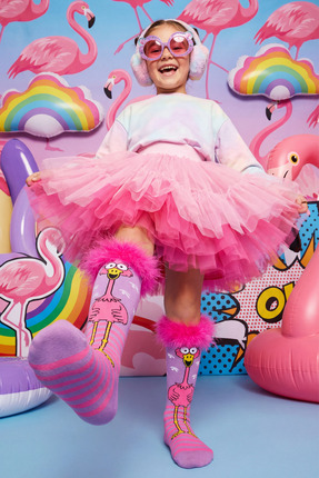 Katia & Bony Kız Çocuk Flamingo Desenli Tüylü Aksesuarlı Dizüstü Çorap