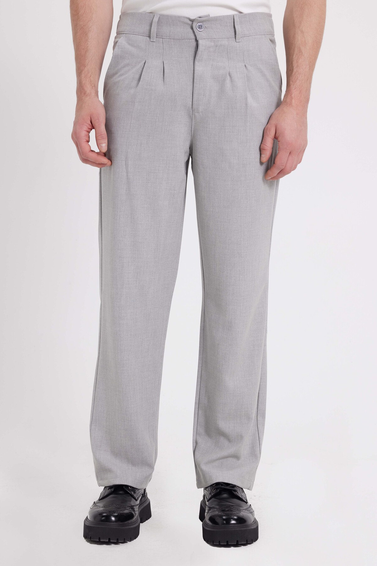 Men's Regular Fit Classic Cut Regular Waist Wide Leg Gray Pants