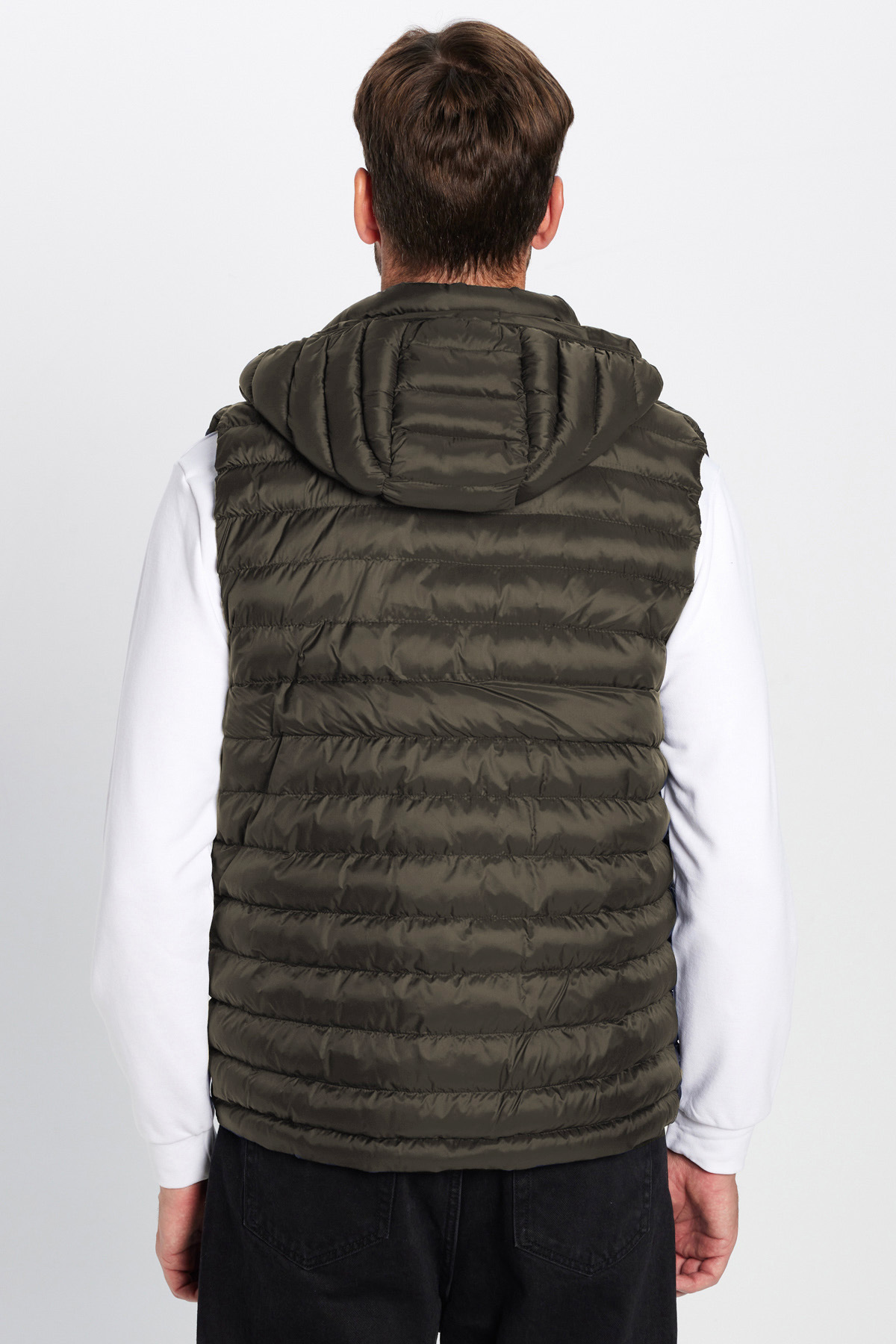 Tudors Erkek Slim Fit Dar Kesim Rüzgara Karşı Dayanıklı Cepli Haki Çıkarılabilir Kapüşonlu Şişme Yelek görsel 5