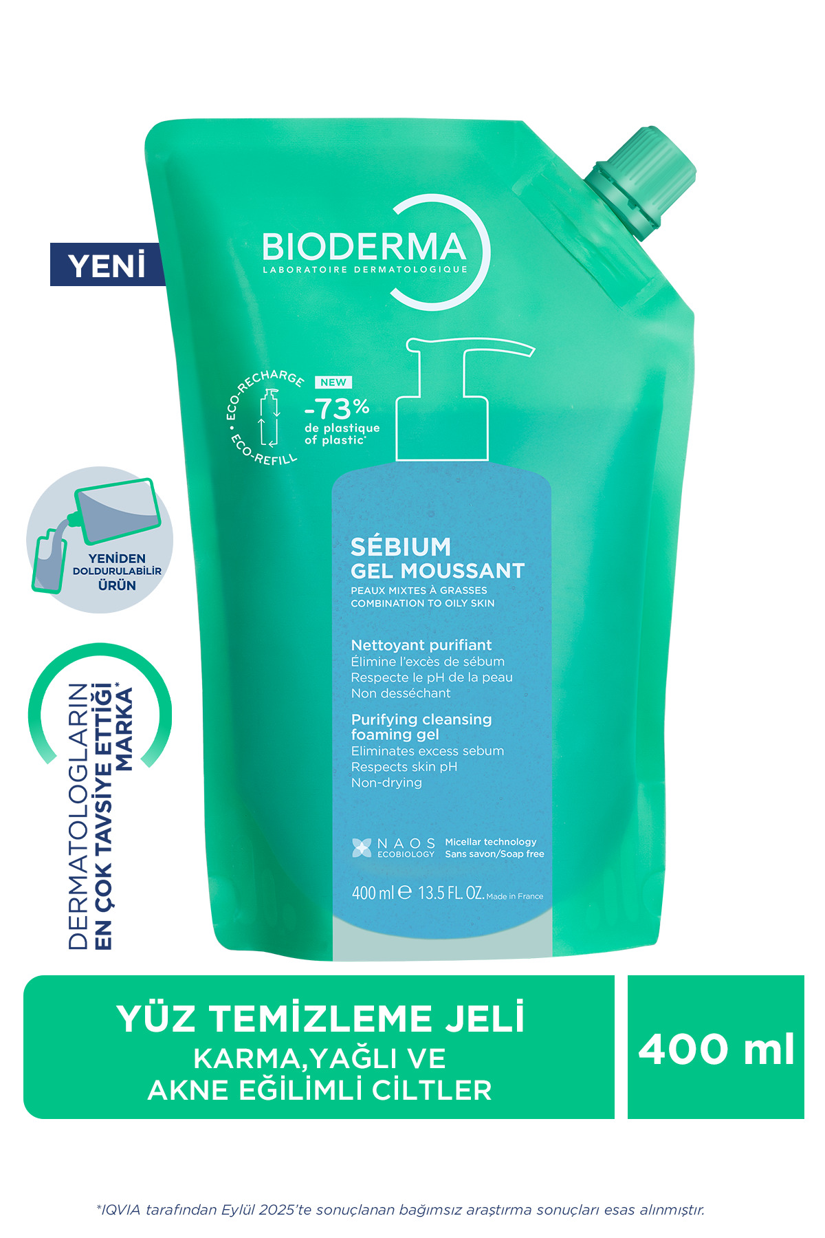 Bioderma Sebium Foaming Gel Refill Yağlı ve Akne Eğilimli Ciltler, Temizleme Jeli Yeniden Dolum Paketi 400ml — 1002050056
