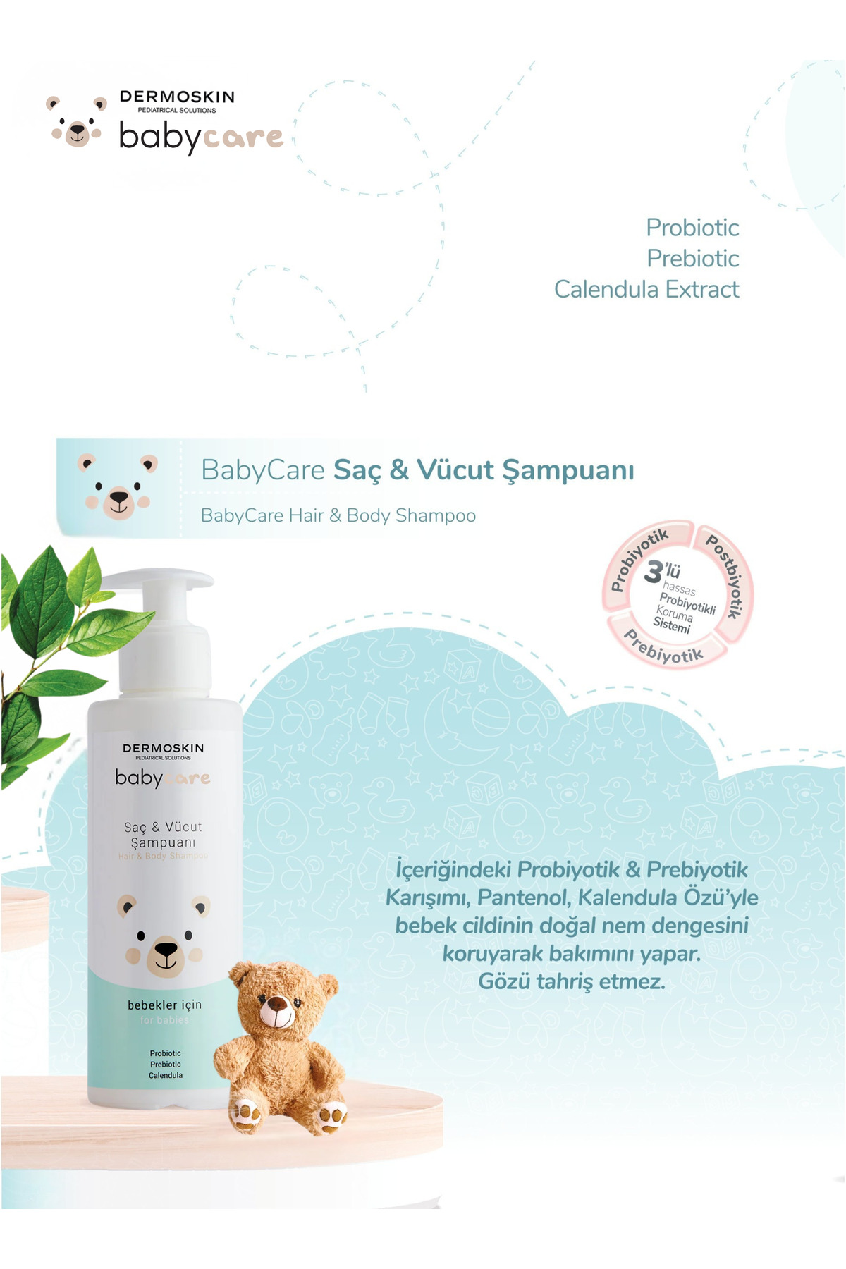 Dermoskin Bitkisel Bebek Saç ve Vücut Şampuanı | Probiyotikli Koruma Sistemi 230 ml fotoğrafı 2 (önizleme)